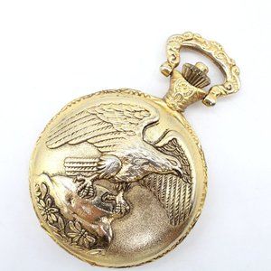 Vintage Watch It Pocket Watch Gold Tone Stainless Steel Classic Eagle White Dial